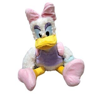 Walt Disney World Daisy Duck Plush Pink Bow Fluffy Stuffed Animal Disneyland